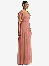 Side View Thumbnail - Desert Rose Flutter Sleeve Scoop Open-Back Chiffon Maxi Dress