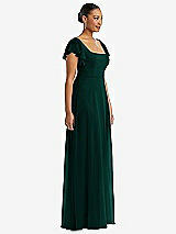 Side View Thumbnail - Evergreen Flutter Sleeve Scoop Open-Back Chiffon Maxi Dress