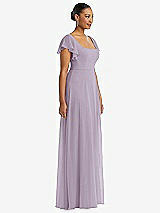 Side View Thumbnail - Lilac Haze Flutter Sleeve Scoop Open-Back Chiffon Maxi Dress