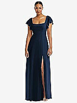 Alt View 1 Thumbnail - Midnight Navy Flutter Sleeve Scoop Open-Back Chiffon Maxi Dress