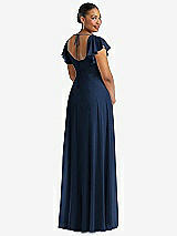 Rear View Thumbnail - Midnight Navy Flutter Sleeve Scoop Open-Back Chiffon Maxi Dress