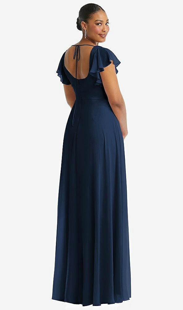 Back View - Midnight Navy Flutter Sleeve Scoop Open-Back Chiffon Maxi Dress