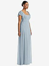 Side View Thumbnail - Mist Flutter Sleeve Scoop Open-Back Chiffon Maxi Dress