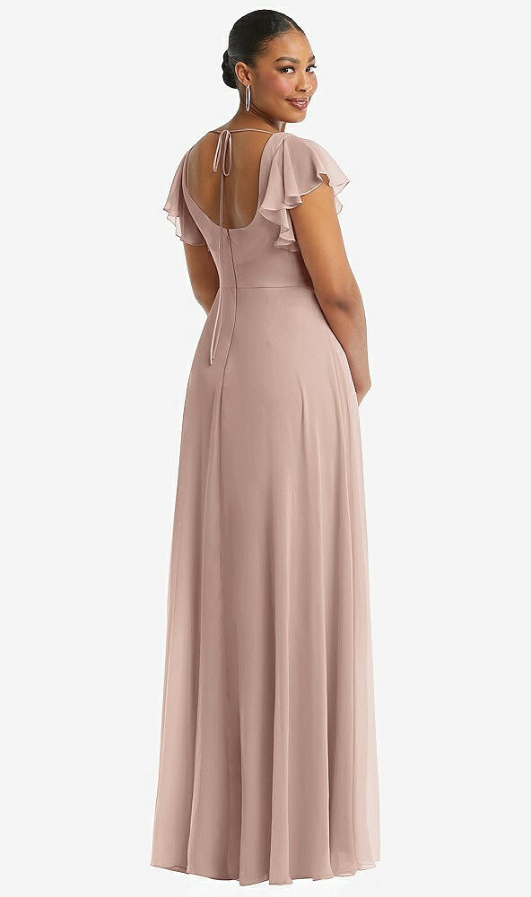 Back View - Neu Nude Flutter Sleeve Scoop Open-Back Chiffon Maxi Dress