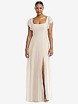 Alt View 1 Thumbnail - Oat Flutter Sleeve Scoop Open-Back Chiffon Maxi Dress