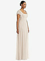 Side View Thumbnail - Oat Flutter Sleeve Scoop Open-Back Chiffon Maxi Dress