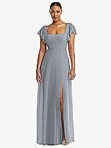 Alt View 1 Thumbnail - Platinum Flutter Sleeve Scoop Open-Back Chiffon Maxi Dress