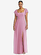 Alt View 1 Thumbnail - Powder Pink Flutter Sleeve Scoop Open-Back Chiffon Maxi Dress