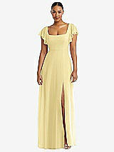 Alt View 1 Thumbnail - Pale Yellow Flutter Sleeve Scoop Open-Back Chiffon Maxi Dress