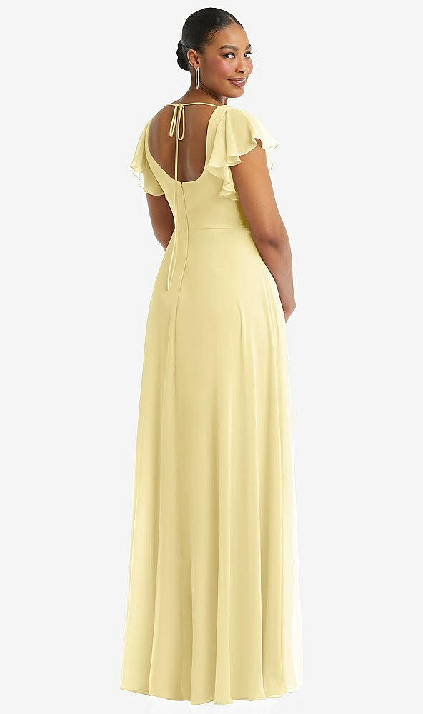 Back View - Pale Yellow Flutter Sleeve Scoop Open-Back Chiffon Maxi Dress