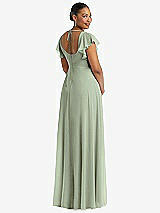 Rear View Thumbnail - Sage Flutter Sleeve Scoop Open-Back Chiffon Maxi Dress