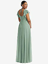 Rear View Thumbnail - Seagrass Flutter Sleeve Scoop Open-Back Chiffon Maxi Dress