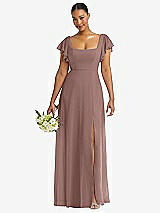 Front View Thumbnail - Sienna Flutter Sleeve Scoop Open-Back Chiffon Maxi Dress