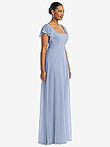 Side View Thumbnail - Sky Blue Flutter Sleeve Scoop Open-Back Chiffon Maxi Dress