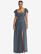 Alt View 1 Thumbnail - Silverstone Flutter Sleeve Scoop Open-Back Chiffon Maxi Dress