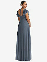 Rear View Thumbnail - Silverstone Flutter Sleeve Scoop Open-Back Chiffon Maxi Dress