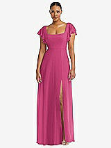 Alt View 1 Thumbnail - Tea Rose Flutter Sleeve Scoop Open-Back Chiffon Maxi Dress