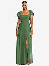 Alt View 1 Thumbnail - Vineyard Green Flutter Sleeve Scoop Open-Back Chiffon Maxi Dress