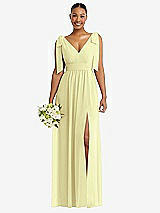 Alt View 1 Thumbnail - Butter Yellow Plunge Neckline Bow Shoulder Empire Waist Chiffon Maxi Dress