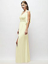 Alt View 3 Thumbnail - Butter Yellow Plunge Neckline Bow Shoulder Empire Waist Chiffon Maxi Dress