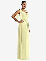 Side View Thumbnail - Butter Yellow Plunge Neckline Bow Shoulder Empire Waist Chiffon Maxi Dress