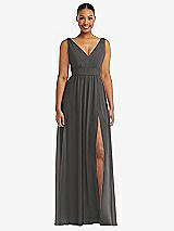 Alt View 2 Thumbnail - Caviar Gray Plunge Neckline Bow Shoulder Empire Waist Chiffon Maxi Dress