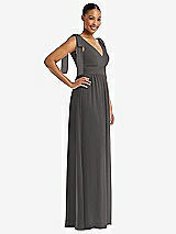 Side View Thumbnail - Caviar Gray Plunge Neckline Bow Shoulder Empire Waist Chiffon Maxi Dress