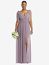 Alt View 1 Thumbnail - Lilac Dusk Plunge Neckline Bow Shoulder Empire Waist Chiffon Maxi Dress