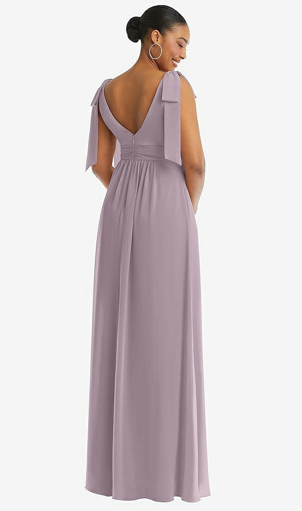 Back View - Lilac Dusk Plunge Neckline Bow Shoulder Empire Waist Chiffon Maxi Dress