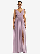 Alt View 2 Thumbnail - Suede Rose Plunge Neckline Bow Shoulder Empire Waist Chiffon Maxi Dress