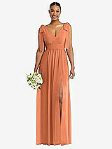 Alt View 1 Thumbnail - Sweet Melon Plunge Neckline Bow Shoulder Empire Waist Chiffon Maxi Dress