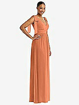 Side View Thumbnail - Sweet Melon Plunge Neckline Bow Shoulder Empire Waist Chiffon Maxi Dress