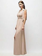 Alt View 3 Thumbnail - Topaz Plunge Neckline Bow Shoulder Empire Waist Chiffon Maxi Dress