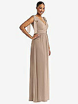 Side View Thumbnail - Topaz Plunge Neckline Bow Shoulder Empire Waist Chiffon Maxi Dress