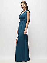 Alt View 3 Thumbnail - Atlantic Blue Plunge Neckline Bow Shoulder Empire Waist Chiffon Maxi Dress