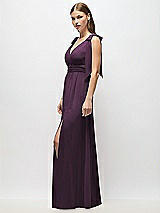 Alt View 3 Thumbnail - Aubergine Plunge Neckline Bow Shoulder Empire Waist Chiffon Maxi Dress