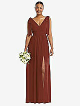 Alt View 1 Thumbnail - Auburn Moon Plunge Neckline Bow Shoulder Empire Waist Chiffon Maxi Dress