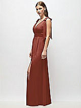 Alt View 3 Thumbnail - Auburn Moon Plunge Neckline Bow Shoulder Empire Waist Chiffon Maxi Dress