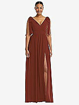 Front View Thumbnail - Auburn Moon Plunge Neckline Bow Shoulder Empire Waist Chiffon Maxi Dress