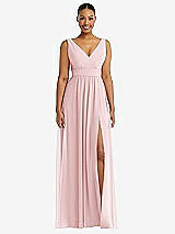 Alt View 2 Thumbnail - Ballet Pink Plunge Neckline Bow Shoulder Empire Waist Chiffon Maxi Dress