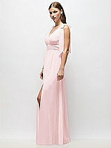 Alt View 3 Thumbnail - Ballet Pink Plunge Neckline Bow Shoulder Empire Waist Chiffon Maxi Dress
