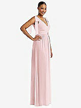 Side View Thumbnail - Ballet Pink Plunge Neckline Bow Shoulder Empire Waist Chiffon Maxi Dress