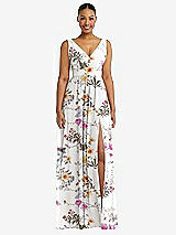 Alt View 2 Thumbnail - Butterfly Botanica Ivory Plunge Neckline Bow Shoulder Empire Waist Chiffon Maxi Dress