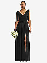 Alt View 1 Thumbnail - Black Plunge Neckline Bow Shoulder Empire Waist Chiffon Maxi Dress