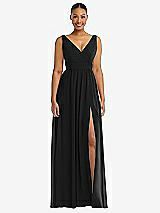 Alt View 2 Thumbnail - Black Plunge Neckline Bow Shoulder Empire Waist Chiffon Maxi Dress