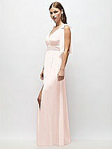 Alt View 3 Thumbnail - Blush Plunge Neckline Bow Shoulder Empire Waist Chiffon Maxi Dress