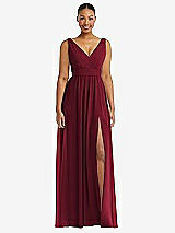 Alt View 2 Thumbnail - Burgundy Plunge Neckline Bow Shoulder Empire Waist Chiffon Maxi Dress