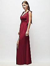Alt View 3 Thumbnail - Burgundy Plunge Neckline Bow Shoulder Empire Waist Chiffon Maxi Dress