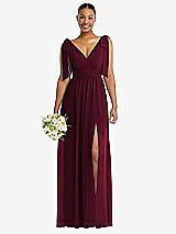 Alt View 1 Thumbnail - Cabernet Plunge Neckline Bow Shoulder Empire Waist Chiffon Maxi Dress