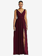 Alt View 2 Thumbnail - Cabernet Plunge Neckline Bow Shoulder Empire Waist Chiffon Maxi Dress